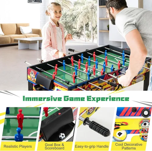 Vista 7 de GYMAX Mesa de juego múltiple 12 en 1, mesa de juego combinada de 48 pulgadas con billar, futbolín, ping pong, hockey, tejo, bolos, ajedrez, damas