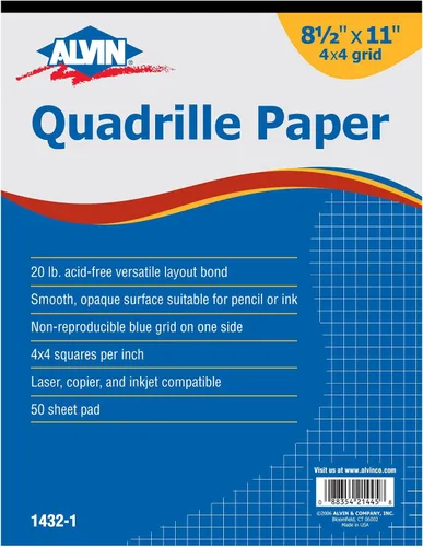 ALVIN Cuadrille - Bloc de papel de 50 hojas de 8.5 x 11 pulgadas, modelo 1432-1, papel de dibujo y gráfico, adecuado para impresoras de lápiz e