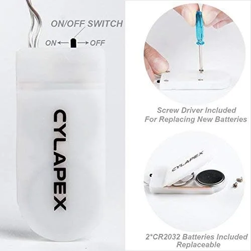 Vista 6 de Tira de luces led rutilantes con 20 luces de hadas led micro Cylapex, en cable de cobre revestido de plata de 3.3 pies, funciona con dos