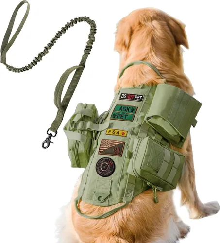 Vista 11 de AIWAI Arnés táctico para perro con bolsas, arnés de chaleco para perros grandes y medianos, arnés militar ajustable sin tirones con asa, caminar
