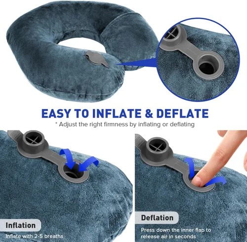 Vista 5 de Rewondah Almohadas de cuello para viajes, almohada inflable de viaje, almohada de cuello inflable para viajar en avión con funda lavable