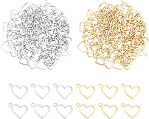 UNICRAFTALE Heart Stainless Steel Charms Open Heart Floating Pendants Hollow Charms for DIY Jewelry Bracelets Necklace Making