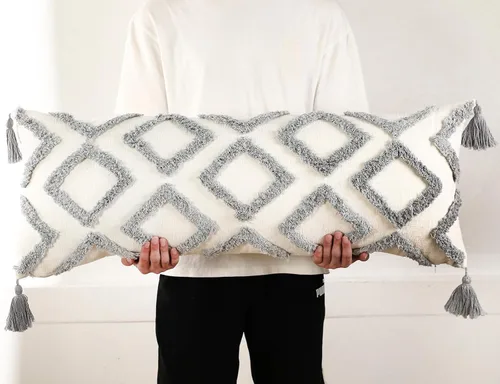 Vista 7 de PANOD Funda Decorativa para Almohada Lumbar Extra Larga 14x36 Boho, Funda Extra Suave de Chenilla para Almohada Lumbar con Borla para Cama, Sofá