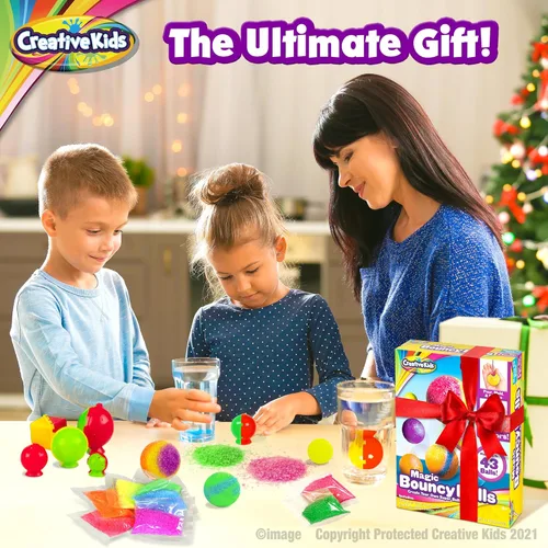 Vista 4 de Creative Kids Magic Bouncy Balls – Juguetes STEM DIY – Kit de ciencia para niños – 25 bolsas multicolor y 5 moldes para hasta 43 bolas