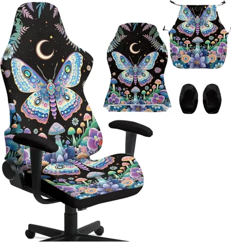 Vista 20 de Funda para silla de jugador de hongos, funda para silla de computadora, 4 piezas, con cremallera, con reposabrazos, para estudio en casa, helechos