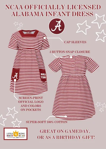 Vista 4 de Little King NCAA - Vestido a rayas de manga corta con bolsillos para niñas pequeñas, 100% algodón, tallas 2T, 3T y 4T, Color del