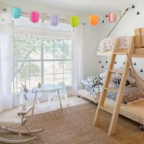 Vista 7 de Paquete de 12 linternas de papel chinas, japonesas, colgantes de papel con luces LED, borlas de 6.3 pulgadas, ovaladas para decoraciones de Año