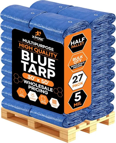 Vista 18 de Xpose Safety - Lona de polietileno ligera azul – Funda protectora multiusos, paño de goteo – duradero, impermeable, resistente a la intemperie
