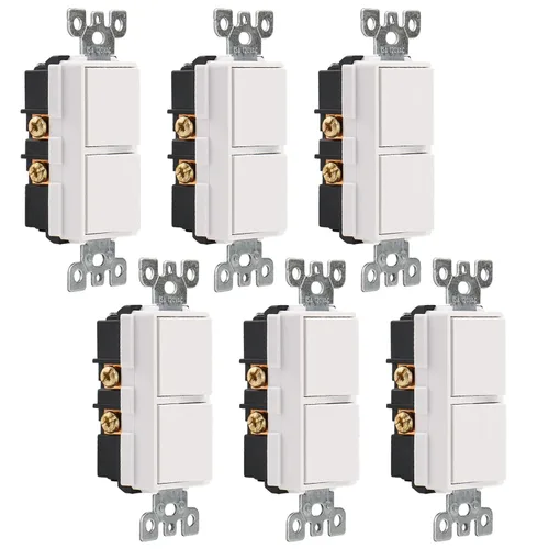 Vista 10 de Wengart Interruptor Decorativo de Combinación Basculante Dúplex, 120VCA 15Amp, Terminal de Tierra, Grado Residencial/Comercial, 2 Interruptores