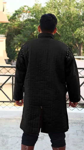 Vista 3 de THE MEDIEVALS Medieval grueso acolchado de longitud completa mangas completas Gambeson capa Aketon chaqueta armadura, tela de algodón