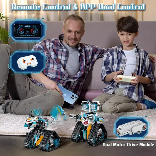 Vista 4 de HuiNiu Juguetes robots STEM, robótica para niños de 8 a 12 años, kits de construcción de robot 3 en 1 para niños, control remoto y aplicación, kit