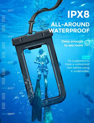 Vista 3 de Funda impermeable para teléfono IP68, flotante impermeable, bolsa seca esencial para crucero en la playa con cordón ajustable para iPhone 16 Pro Max