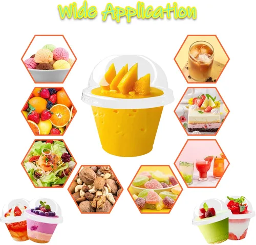 Vista 6 de Szsrcywd Paquete de 100 tazas transparentes de postre de 6 onzas con tapas de cúpula, vasos desechables de plástico para yogur (sin agujeros)