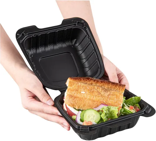 Vista 12 de Restaurantware Thermo Tek - Recipientes para llevar rellenos de minerales de 6 x 6 x 3 pulgadas, 100 recipientes duraderos para llevar, contenedores