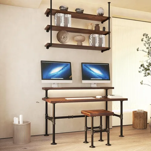 Vista 6 de MUZIK Industrial Pipe Table Legs Set - Iron-Cast Finish Piping for Wooden Computer Desk, Office, Home, Rustic Furniture - for DIY Decor with 6-Inch