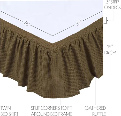 Vista 2 de Rústico musgo verde a cuadros de algodón cama cabaña de té de cama dividida esquinas reunidas falda de cama doble