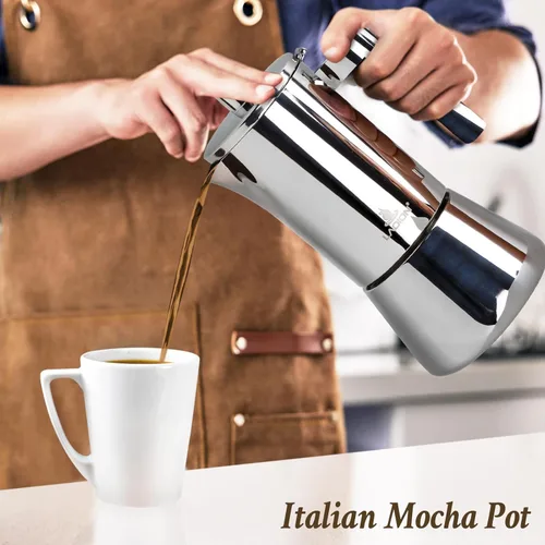 Vista 7 de LAOION Cafetera de Espresso para Estufa, Olla Moka de 4 Tazas 6.8 oz, Cafetera Cubana y Italiana de Acero Inoxidable para Cafetera Cubana