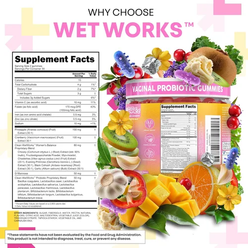 Vista 5 de Clean Nutraceuticals Clean Nutra Pineapple Cranberry D-Manose + Probiotic Gummies 60 unidades Suplemento diario para mujer Gomitas con sabor a