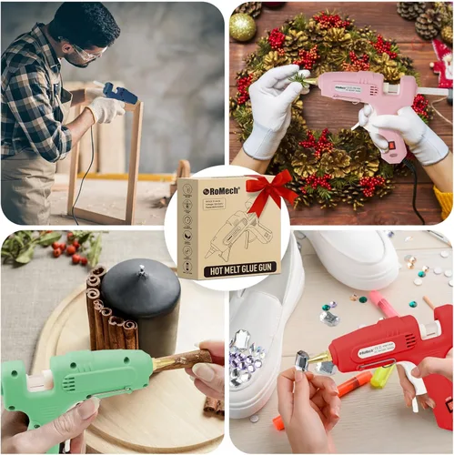 Vista 7 de ROMECH Pistola de pegamento caliente de tamaño completo con potencia dual de 60/100 W y 21 barras de pegamento caliente (7/16"), pistola