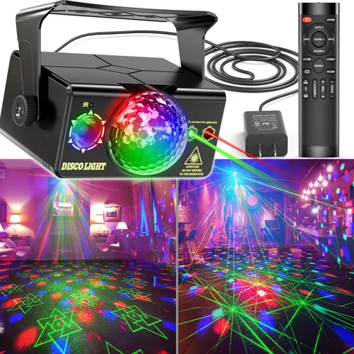 Luces de Fiesta Luz de Discoteca, Bola de Discoteca Luz Estroboscópica Activada por Sonido e Iluminación de DJ con Control Remoto - Luces Rave de