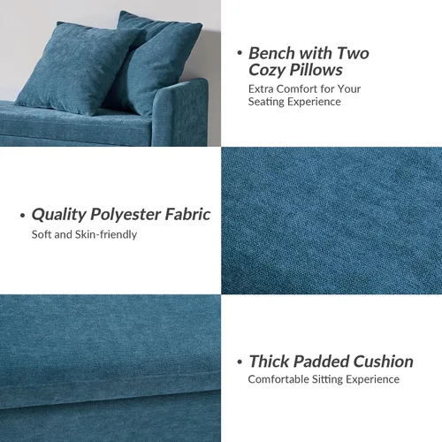 Vista 11 de HULALA HOME Banco otomano moderno de almacenamiento con almohadas, banco extra largo de dormitorio de 59.4 pulgadas para pie de cama, cómodo Azul
