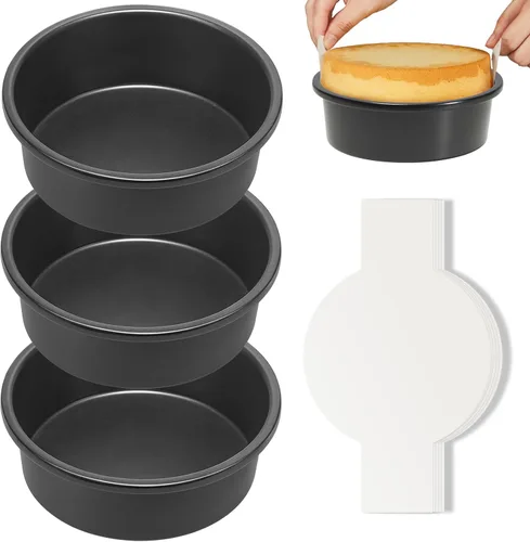 Vista 10 de HONGBAKE Moldes para pasteles de 6 pulgadas para hornear, juego de moldes redondos para pasteles de capas con 120 piezas de papel pergamino, molde