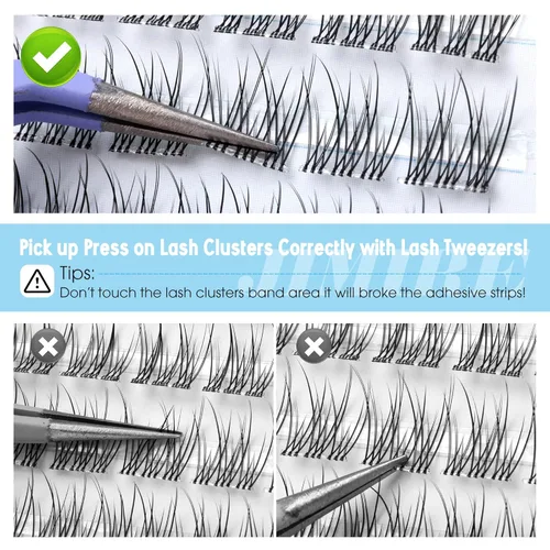 Vista 23 de JIMIRE 160 piezas de pestañas autoadhesivas de aspecto natural, 9-14 mm, racimos de pestañas pre-pegadas, sin necesidad de pegamento, pestañas