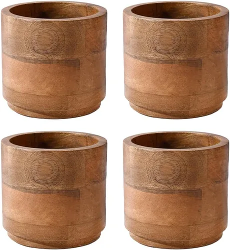 Vista 9 de Serene Spaces Living Macetero grande de madera de mango marrón, maceta de madera natural para flores y plantas sintéticas, plantas