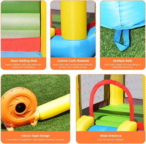 Vista 6 de GLACER Casa inflable de salto, tobogán acuático para niños con piscina de salpicaduras, 30 bolas oceánicas, pared de malla protectora, costura