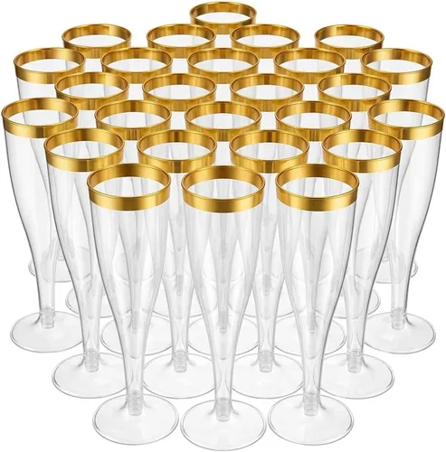 Vista 8 de Oojami 100 Vasos de Plástico Clásicos Desechables de Champaña para Fiestas Vasos de Plástico para Bodas Vasos para Brindar Vasos de Cóctel Paquete