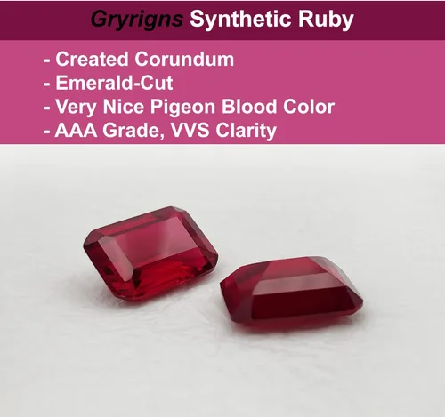 Vista 2 de Emerald-Cut Loose Synthetic Ruby Stone Red Corundum Gemstone Cut Faceted 3A VVS (1Pcs)