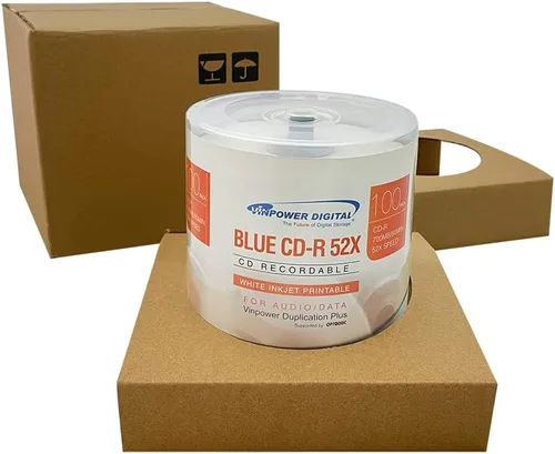 Vista 2 de Vinpower Digital Blue AZO CD-R 700MB 52X Hub de inyección de tinta blanca disco grabable para imprimir – 100 unidades de caja para pasteles (FFB)