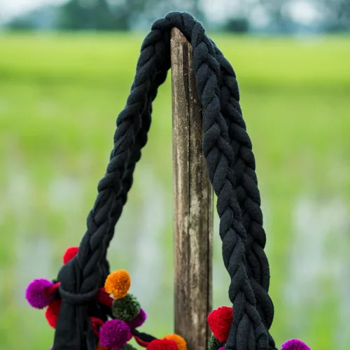 Vista 6 de changnoi Bolsa de mano con cordón hecho a mano, bolsa de compras bordada Hmong Tribes