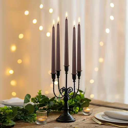 Vista 6 de Mega Candles 12 velas cónicas marrones sin perfume, velas de cera vertida a mano de 10 x 7/8 pulgadas, decoración del hogar, recepciones de boda