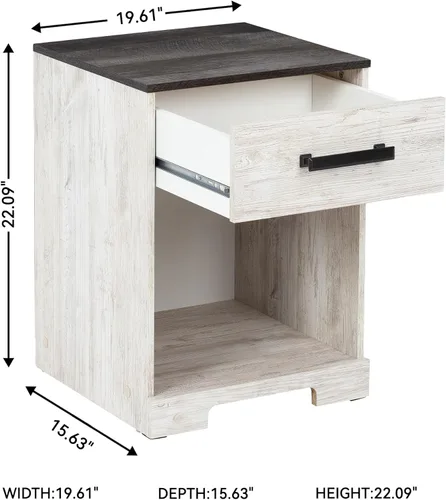 Vista 3 de Signature Design by Ashley Shawburn - Mesita de noche con 1 cajón, 22.09 pulgadas de alto, blanqueada y gris