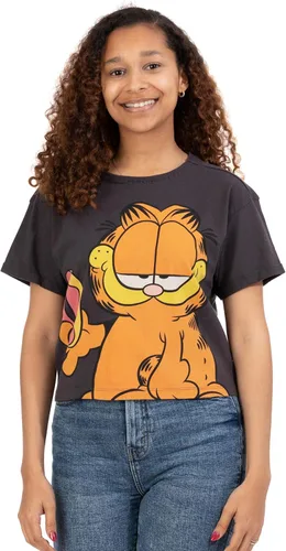Vista 5 de Garfield Camiseta recortada para mujer, camiseta de color carbón para mujer