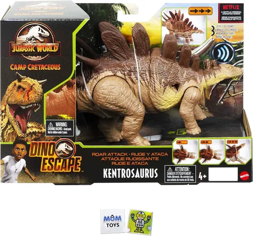 Vista 3 de Jurassic World Camp Cretácico Roar Attack Kentrosaurus Dinosaur Figura de acción de dinosaurio para niños con Attack Roar Bundle con 2 calcomanías