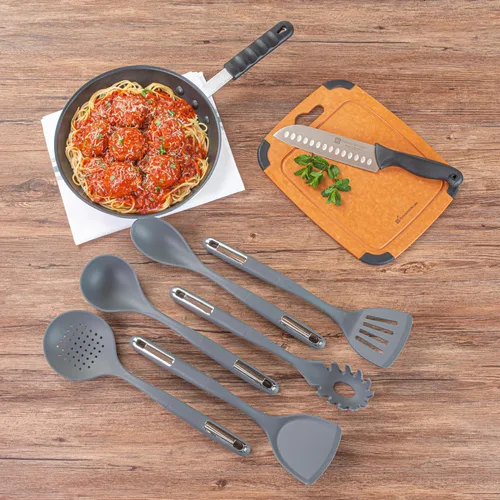 Vista 7 de Restaurantware Juego de utensilios de silicona, paquete de 1, mango antideslizante, juego de 6 herramientas de cocina, accesorios de cocina