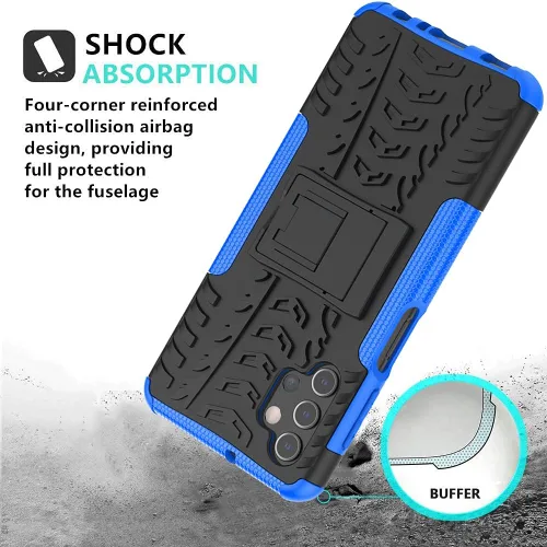 Vista 6 de Funda para Galaxy A32 5G, con protector de pantalla HD, a prueba de golpes, funda protectora de doble capa híbrida con función atril para Samsung