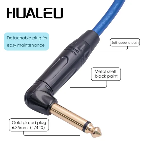 Vista 5 de Cable de audio macho de 3 pines TS a XLR de 1/4 de pulgada en ángulo recto, 0.250 in TS mono ángulo recto a XLR macho 3 pines, 6N OFC+cable de audio