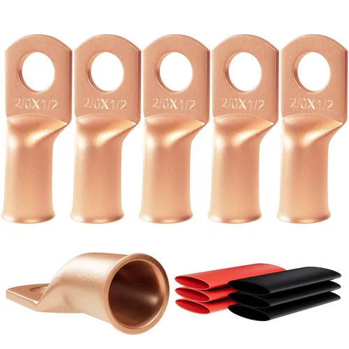 Vista 39 de 6 piezas 1/0 AWG - 1/2" (M12) Sanuke Terminales de anillo para cable de alambre con conectores de extremos resistentes para cable de batería, ojales