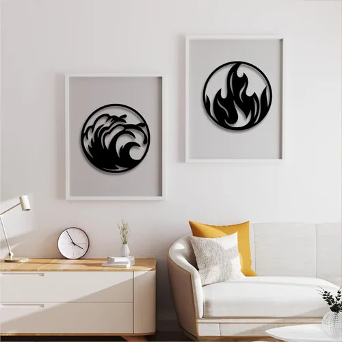 Vista 7 de ORIGACH 4 piezas de arte minimalista de pared de madera de cuatro elementos, viento, agua, tierra, signo vectorial de fuego, 4 elementos, símbolos