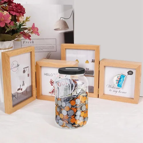 Vista 6 de Yamahiko Tarro grande transparente para monedas con tapa ranurada, caja de cambio de punta de dinero de plástico de un galón para monedas o boletos