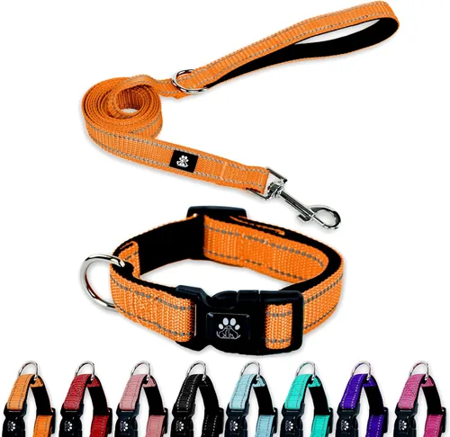 Vista 9 de FURRYFECTION Juego de collar y correa reflectante para perro con hebilla de liberación rápida, acolchado con neopreno, collar de nailon ajustable