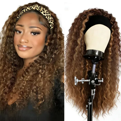 Vista 17 de XSY: Peluca de diadema de cabello humano de onda profunda sin pegamento, sin encaje frontal, peluca de diadema rizada, lista para usar y llevar