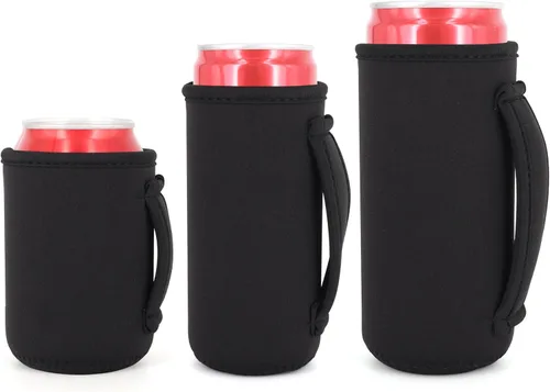 Vista 26 de 3 Pack de fundas aisladas reutilizables de neopreno con asa para soda, bebida energética, refresco, cerveza, seltzer duro, fundas para latas de 12