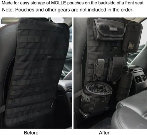 Vista 4 de Organizador táctico del respaldo del asiento del coche Universal MOLLE Panel Protector de la cubierta del asiento del vehículo (negro)