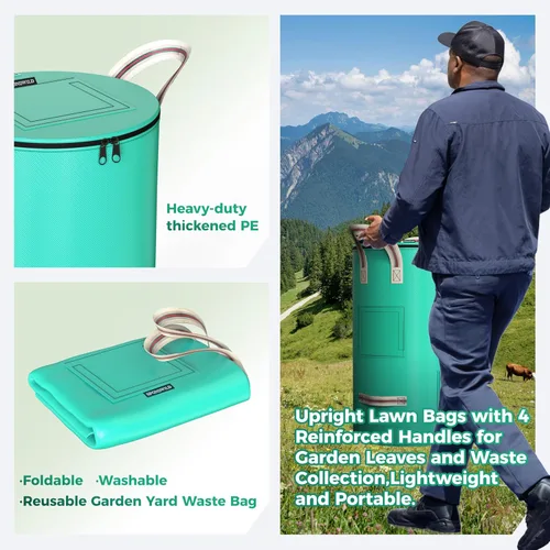 Vista 7 de Bolsa reutilizable para jardín y residuos de patio – 54.5 litros Bolso transpirable y engrosado reutilizable para césped, con 4 asas para fácil