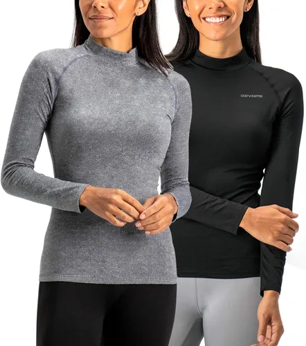DEVOPS - Paquete de 2 camisas de manga larga térmicas de cuello tortuga para mujer de comprensión, para usar debajo de la ropa