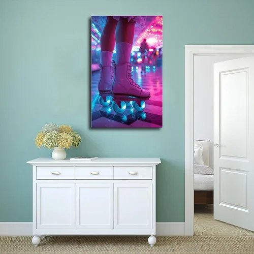 Vista 4 de ZMLIS 80s Retro Roller Disco Wall Poster – Neon Vaporwave Skating Art for Cool Home Decor Canvas Poster Wall Art Bedroom Decor Office Room Kitchen